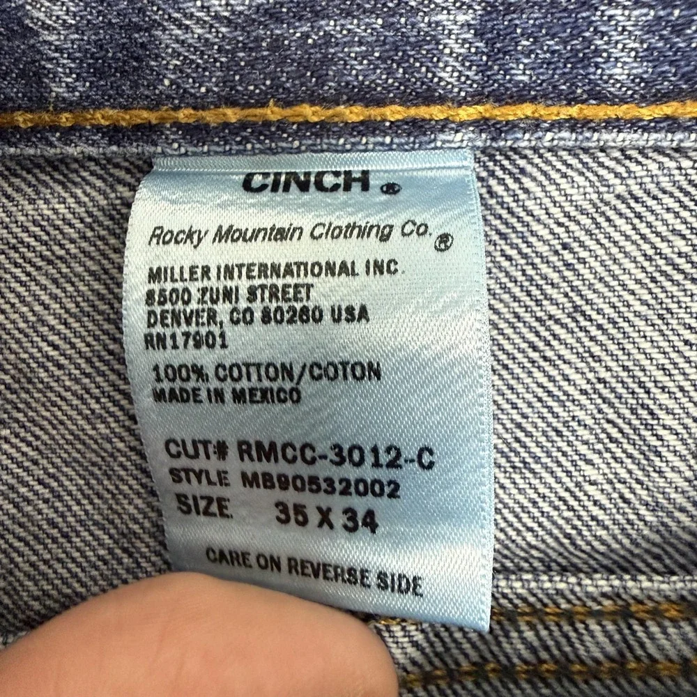 Cinch Jeans Mens 35x34 Blue Denim Straight Leg Medium Wash Western RMCC-3012-C